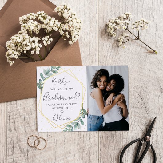 Zal je mijn Bridesmaid Eucalyptus Geometric zijn? Folie Uitnodiging