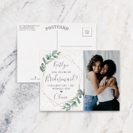 Zal je mijn Bridesmaid Eucalyptus Geometric zijn? Folie Uitnodiging Briefkaart