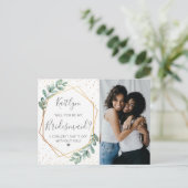 Zal je mijn Bridesmaid Eucalyptus Geometric zijn? Uitnodiging Briefkaart (Staand voorkant)