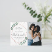 Zal je mijn Bridesmaid Eucalyptus Geometric zijn? Uitnodiging Briefkaart (Staand voorkant)