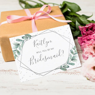 Zal je mijn Bridesmaid Eucalyptus Geometric zijn? Uitnodiging Briefkaart