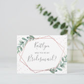 Zal je mijn Bridesmaid Eucalyptus Geometric zijn? Uitnodiging Briefkaart (Staand voorkant)