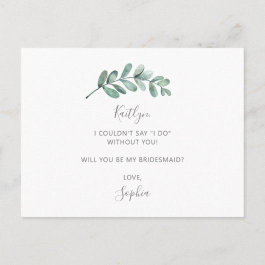 Zal je mijn Bridesmaid Eucalyptus Geometric zijn? Uitnodiging Briefkaart (Achterkant)