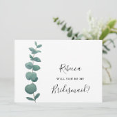 Zal je mijn Bridesmaid Eucalyptus uitnodiging zijn (Staand voorkant)