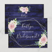 Zal je mijn Bridesmaid Floral Geometric Lijst zijn Uitnodiging Briefkaart (Voorkant / Achterkant)