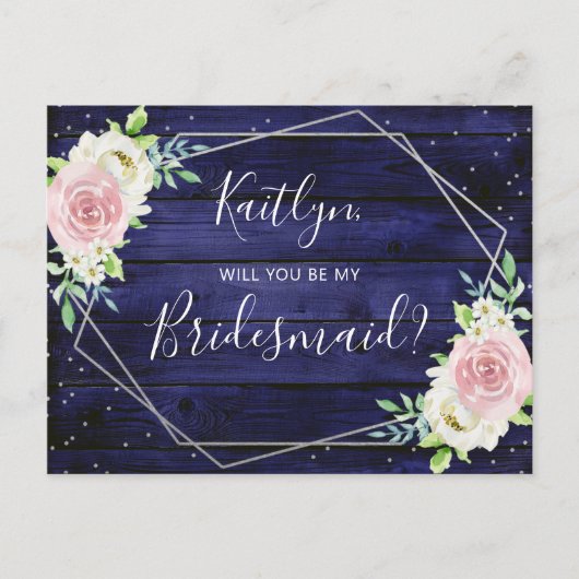 Zal je mijn Bridesmaid Floral Geometric Lijst zijn Uitnodiging Briefkaart (Voorkant)