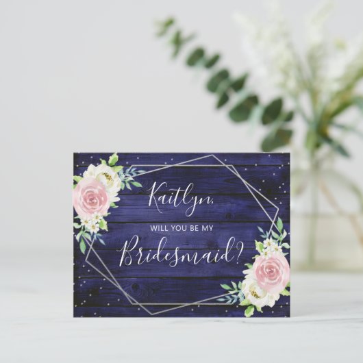 Zal je mijn Bridesmaid Floral Geometric Lijst zijn Uitnodiging Briefkaart (Staand voorkant)