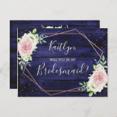 Zal je mijn Bridesmaid Floral Geometric Lijst zijn Uitnodiging Briefkaart (Voorkant / Achterkant)