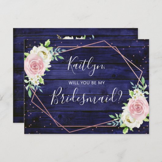 Zal je mijn Bridesmaid Floral Geometric Lijst zijn Uitnodiging Briefkaart (Voorkant / Achterkant)