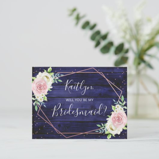 Zal je mijn Bridesmaid Floral Geometric Lijst zijn Uitnodiging Briefkaart (Staand voorkant)