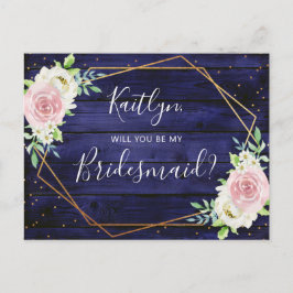 Zal je mijn Bridesmaid Floral Geometric Lijst zijn Uitnodiging Briefkaart