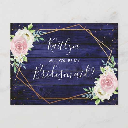 Zal je mijn Bridesmaid Floral Geometric Lijst zijn Uitnodiging Briefkaart (Voorkant)