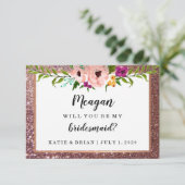 Zal je mijn Bridesmaid Flower Glitter Plum zijn? Kaart (Staand voorkant)