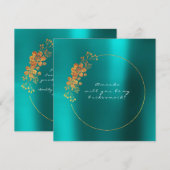 Zal je mijn Bridesmaid Gold Aquatic Blauwgroen zij Kaart (Voorkant / Achterkant)