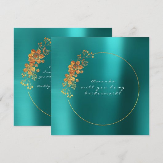 Zal je mijn Bridesmaid Gold Aquatic Blauwgroen zij Kaart (Voorkant / Achterkant)