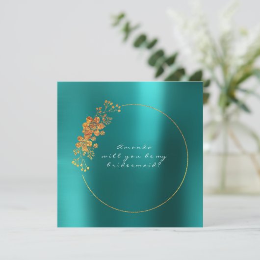 Zal je mijn Bridesmaid Gold Aquatic Blauwgroen zij Kaart (Staand voorkant)