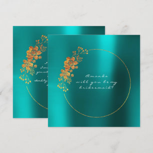 Zal je mijn Bridesmaid Gold Aquatic Blauwgroen zij Kaart