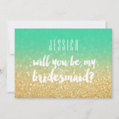 Zal je mijn Bridesmaid Gold Blauwgroen Ombre Glitt Kaart (Voorkant)
