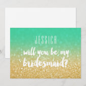 Zal je mijn Bridesmaid Gold Blauwgroen Ombre Glitt Kaart (Voorkant / Achterkant)