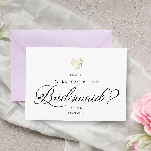 Zal je mijn Bridesmaid Gold Effect Heart zijn? Briefkaart