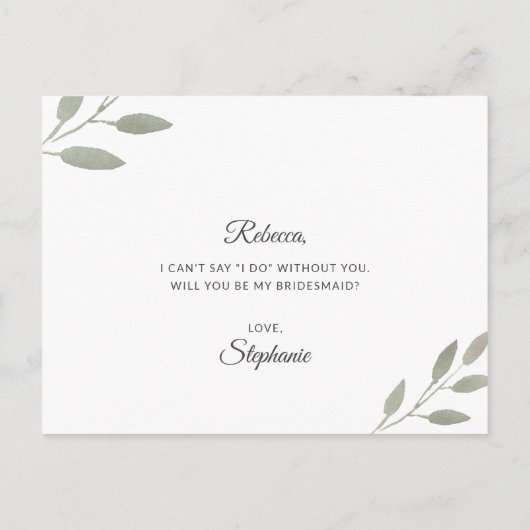 Zal je mijn Bridesmaid Greenery Eucalyptus zijn? Aankondigingskaart (Achterkant)