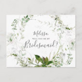 Zal je mijn Bridesmaid Greenery Sketch Foliage zij Uitnodiging Briefkaart (Voorkant)