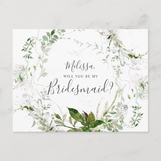 Zal je mijn Bridesmaid Greenery Sketch Foliage zij Uitnodiging Briefkaart (Voorkant)