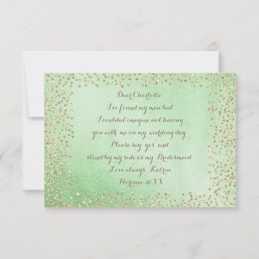 Zal je mijn Bridesmaid Mint Gold Champaign zijn? Kaart (Achterkant)
