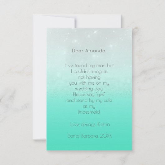 Zal je mijn Bridesmaid Mint Silver Glitter zijn? Kaart (Achterkant)