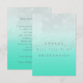Zal je mijn Bridesmaid Mint Silver Glitter zijn? Kaart (Voorkant / Achterkant)