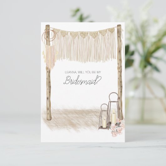 Zal je mijn Bridesmaid Modern Boho Roze zijn? (Staand voorkant)