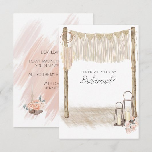 Zal je mijn Bridesmaid Modern Boho Roze zijn? (Voorkant / Achterkant)