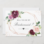 Zal je mijn Bridesmaid Plum Paars Floral zijn? Kaart (Voorkant)