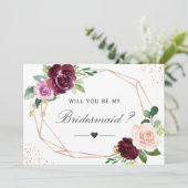 Zal je mijn Bridesmaid Plum Paars Floral zijn? Kaart (Staand voorkant)