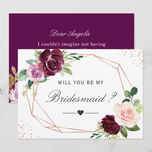 Zal je mijn Bridesmaid Plum Paars Floral zijn? Kaart (Voorkant / Achterkant)