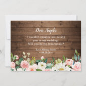 Zal je mijn Bridesmaid Rustic Wood Blush Floral zi Kaart (Achterkant)