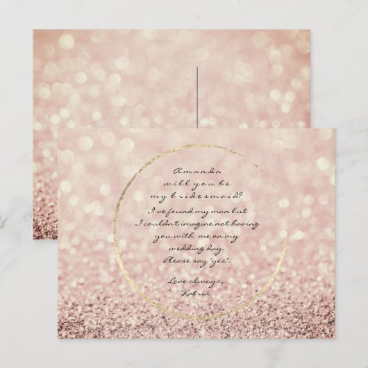Zal je mijn Bridesmaid Sepia Roos Gold Glitter zij Uitnodiging Briefkaart (Voorkant / Achterkant)