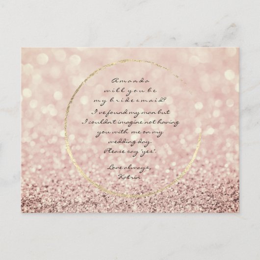 Zal je mijn Bridesmaid Sepia Roos Gold Glitter zij Uitnodiging Briefkaart (Voorkant)