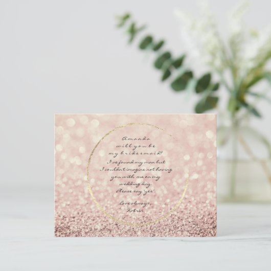 Zal je mijn Bridesmaid Sepia Roos Gold Glitter zij Uitnodiging Briefkaart (Staand voorkant)