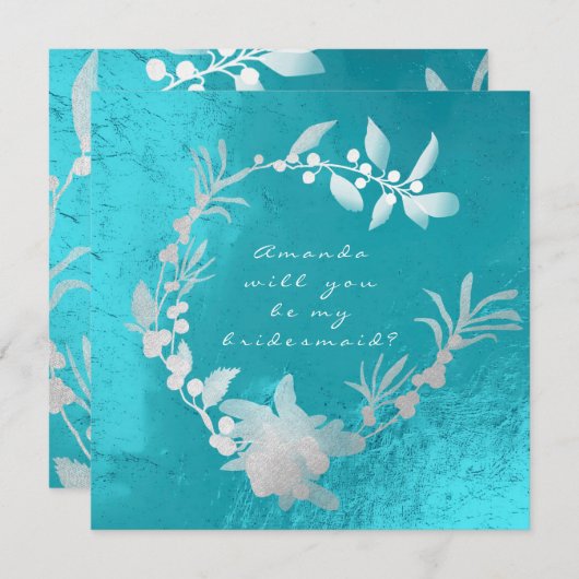 Zal je mijn Bridesmaid Silver Turquoise Wreath zij Kaart (Voorkant / Achterkant)