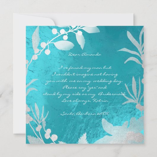 Zal je mijn Bridesmaid Silver Turquoise Wreath zij Kaart (Achterkant)