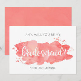 Zal je mijn Bridesmaid Waterverf Coral Card zijn? Kaart