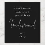 Zal je mijn Bridesmaid Whiite Script Black zijn? Wijn Etiket (Enkel label)