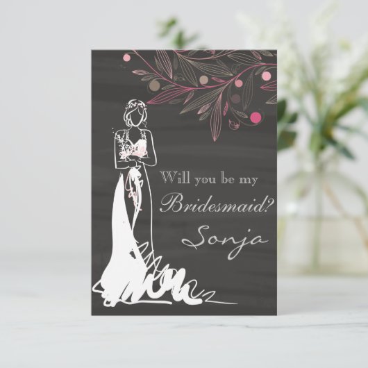 Zal je mijn Bridesmaid zijn - Bride en Flowers Kaart (Staand voorkant)