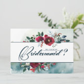 Zal je mijn Bridesmaid zijn? Dusty Blue | Bourgogn Kaart (Staand voorkant)