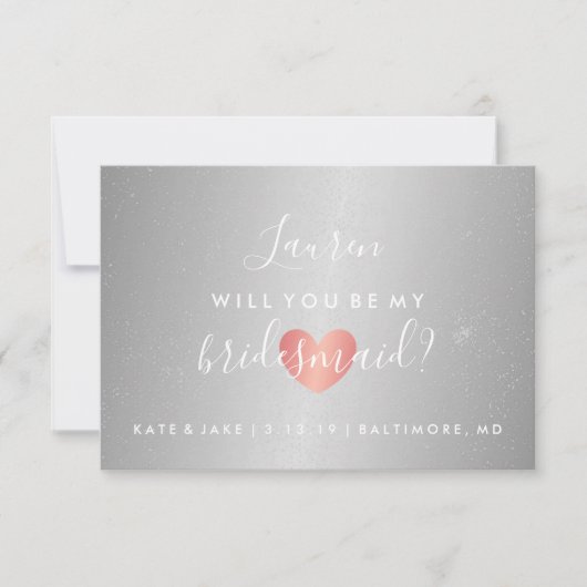 Zal je mijn Bridesmaid zijn - Glam Heart Silver Kaart (Voorkant)