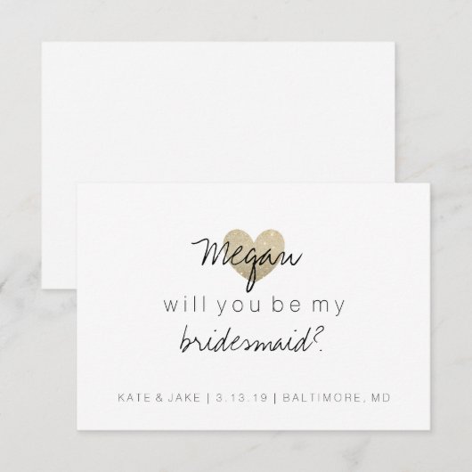 Zal je mijn Bridesmaid zijn - Glitter Heart's Fab  Kaart (Voorkant / Achterkant)