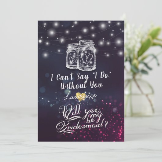 Zal je mijn Bridesmaid zijn, Mason Jar Paarse lich Kaart (Staand voorkant)