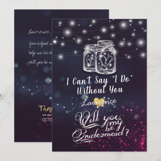 Zal je mijn Bridesmaid zijn, Mason Jar Paarse lich Kaart (Voorkant / Achterkant)
