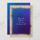 Zal je mijn bruidbruine goudglitter kobalt blauw z kaart (Voorkant / Achterkant)
